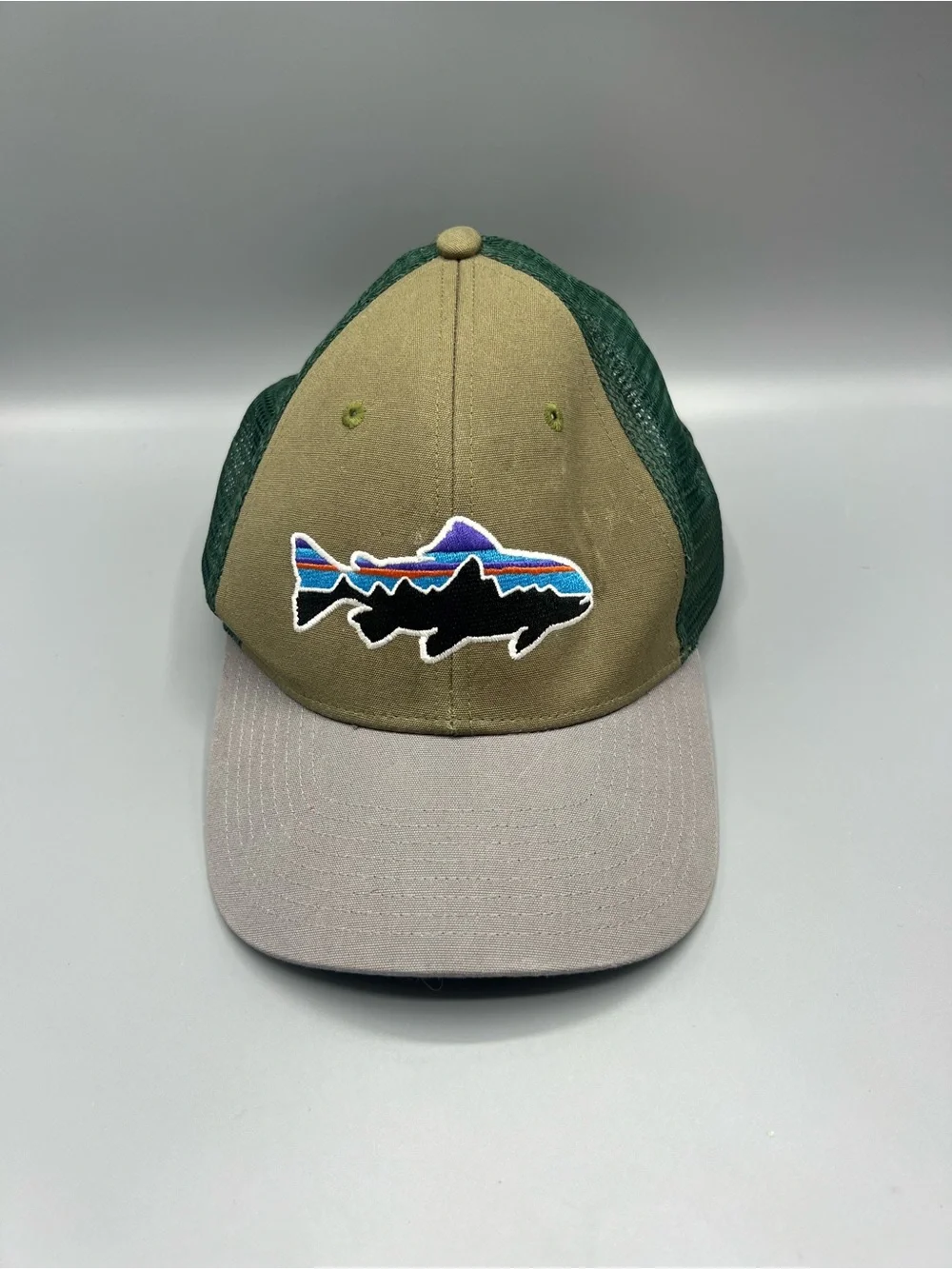 Patagonia Fitz Roy Trout Trucker Hat Olive Green Mesh Snapback Baseball Cap